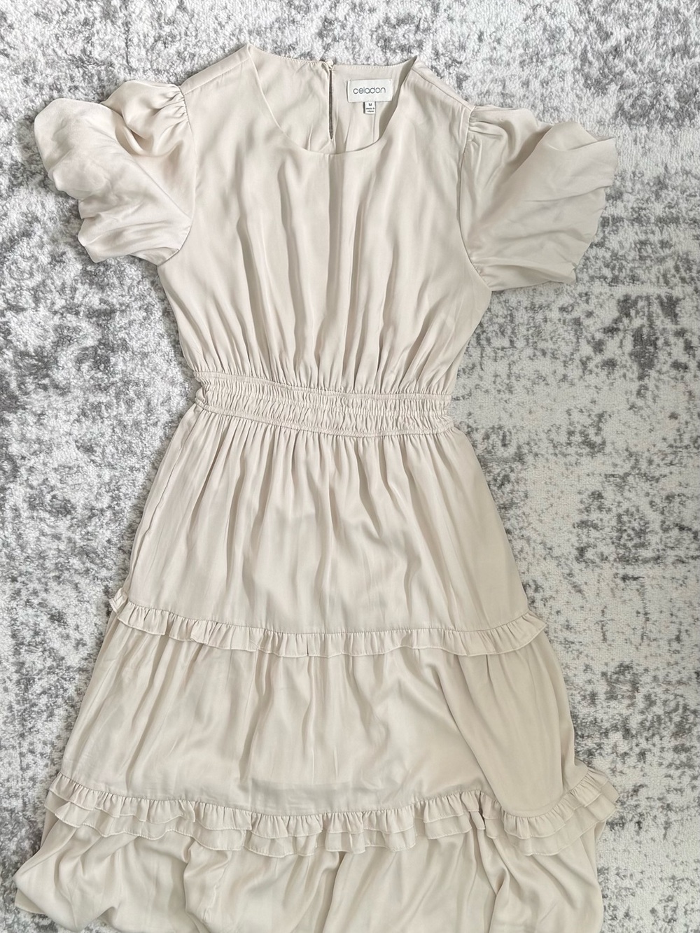 Easy to Love Celadon Satin Midi in Cream